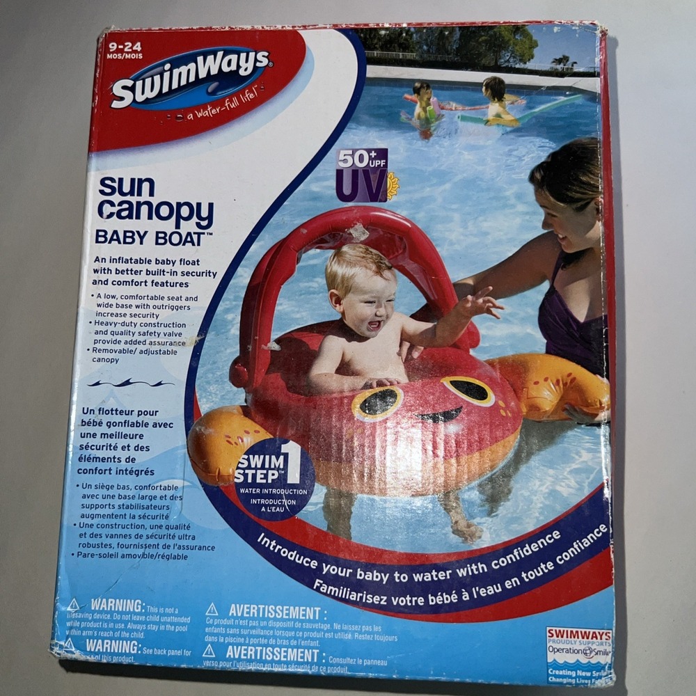 Swimways Sun Canopy Baby Boat‎ Inflatable Pool Float New In Box 2014 50+ UPF UV